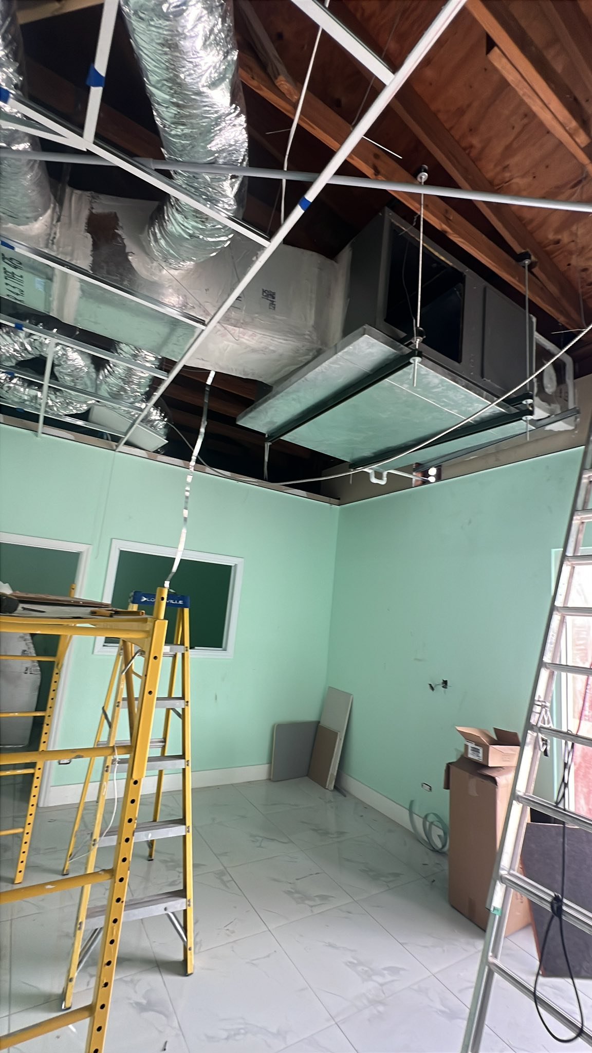 Suspended ceiling ductwork and cassette unit installation